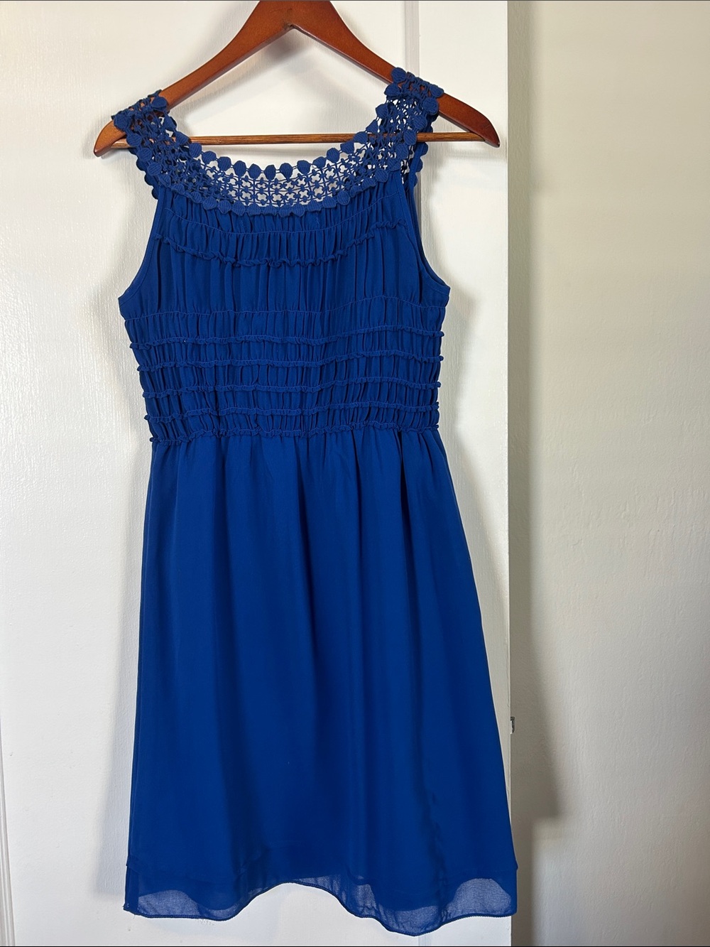 Max Studio Royal Blue Crochet Yoke Sleeveless Dress